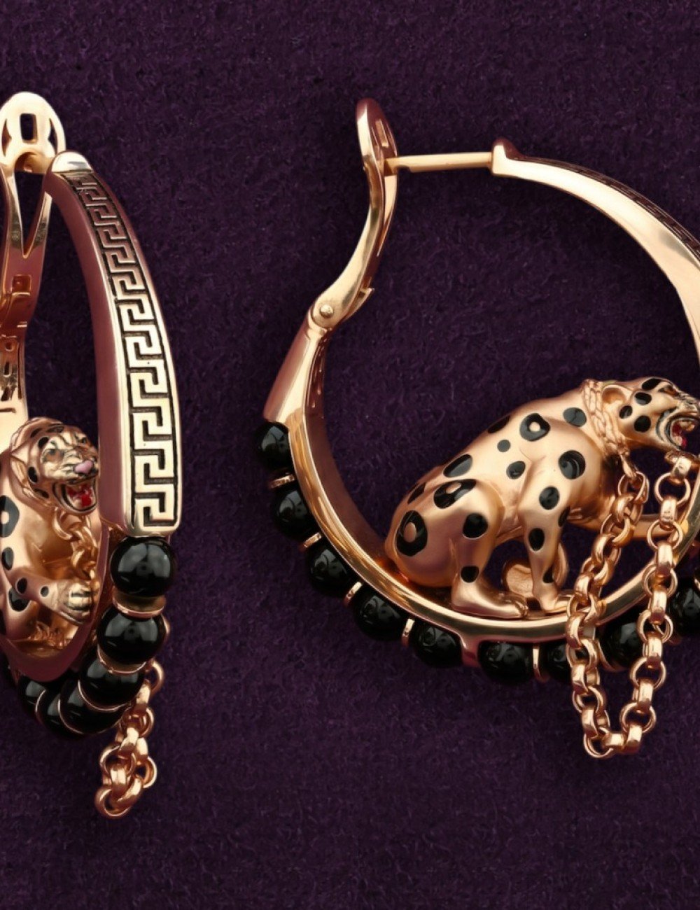 Серьги из золота 585 пробы c эмалью и ониксом